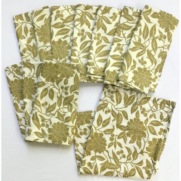 11 - Ralph Lauren Pineview Cream Gold Cloth Napkins Leaves Berries Cotton Table - Picture 1 of 9